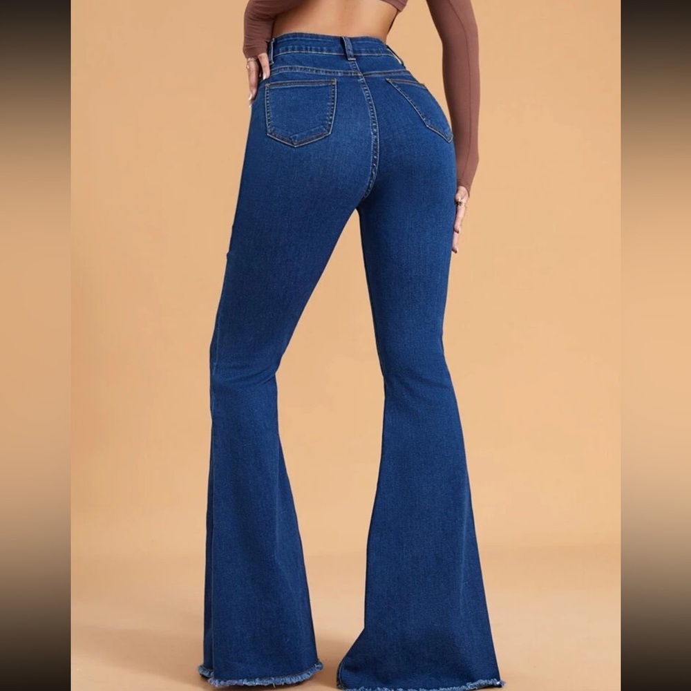 Privé High Waist Raw Hem Flared Leg Jeans - Picture 2 of 4